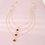 Children's Jewelry Pastoral Style Flower Ladybug Necklace Cute Cartoon Seven-spot Ladybug Pendant
