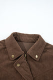 Dark Khaki Button Zip Up Lapel Collar Corduroy Jacket