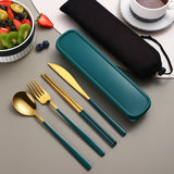 Dinnerware Set Flatware Kitchen Accessories Camping Travel Sets Gold Knife Fork Spoon Portable Cutlery Sets With Case