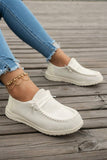 White Solid Ribbed Criss Cross Slip On Casual Shoes