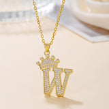 1PCS Fashionable Gold Diamond Crown Uppercase Letter Popular Pendant Necklace Suitable For Daily Use Festivals Parties Gifts Jewelry Set