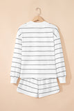 White Stripe Zip up Drop Shoulder Pullover and Short 2pcs Outfit