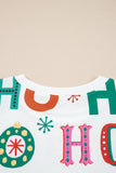 White Plus Size Christmas Ho Ho Ho Print Long Sleeve Top and Shorts 2pc Lounge Set