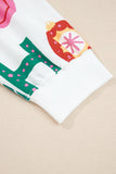 White Plus Size Christmas Ho Ho Ho Print Long Sleeve Top and Shorts 2pc Lounge Set