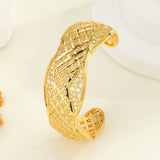 1pcs Fashion Copper Plated 18K Gold Diamond Pattern Bracelet, Fried Dough Twists Rope Open Bracelet