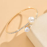 Women's Pearl Heart Full Diamond Bracelet Elastic Jewelry