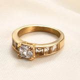 Women's Simple 18K Gold-plated 7MM Square Inlaid Zirconium Ring