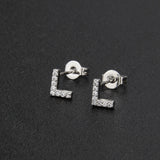 Diamond English Alphabet Letter Earrings Women's Simple Cooperized Silver Earrings
