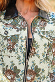 Khaki Floral Print Zip Up Contrast Collared Jacket